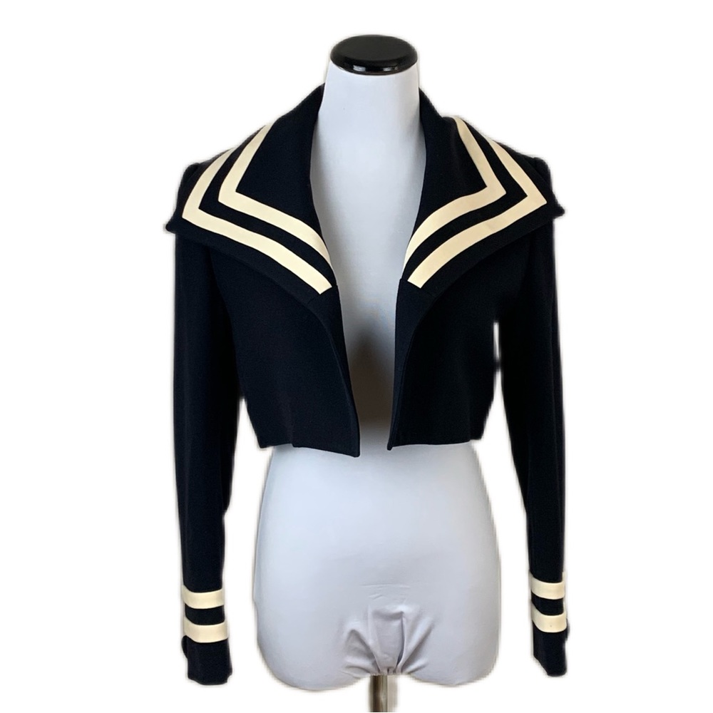Vintage Rodney Vaughn SZ 4 Telford Black Cream Striped Sailor Collar Wool Jacket